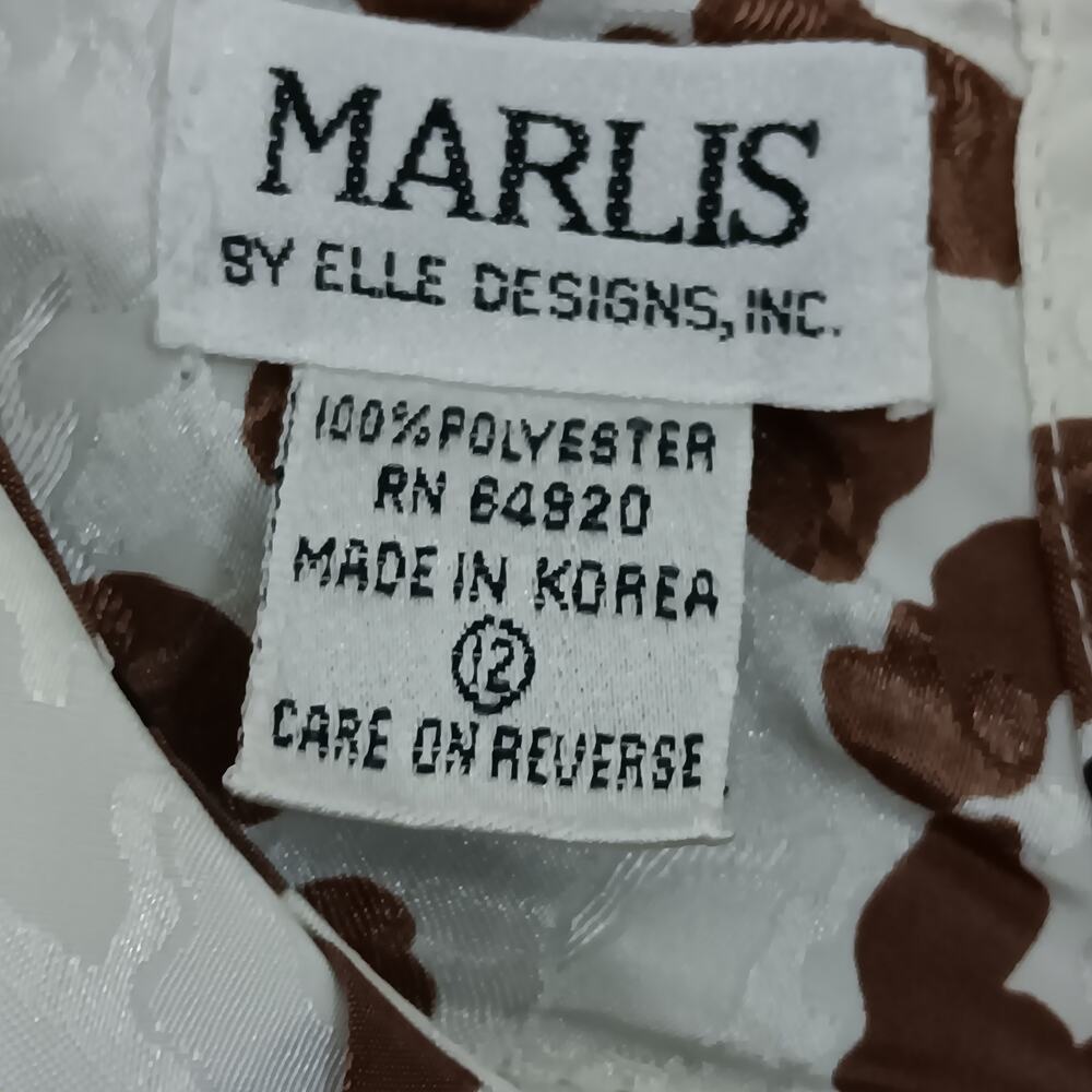 Vintage Marlis Animal Print Blouse Size 12 Brown and White Long Sleeve - Picture 6 of 11